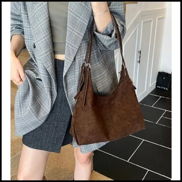 Slouchy Suede Hobo Bag Trendy Shoulder Satchel Crossbody Travel Purse - Picture 7 of 7